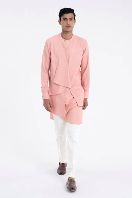 Dhruv Vaish Pink Cotton, Silk Layered Drape Kurta Set 