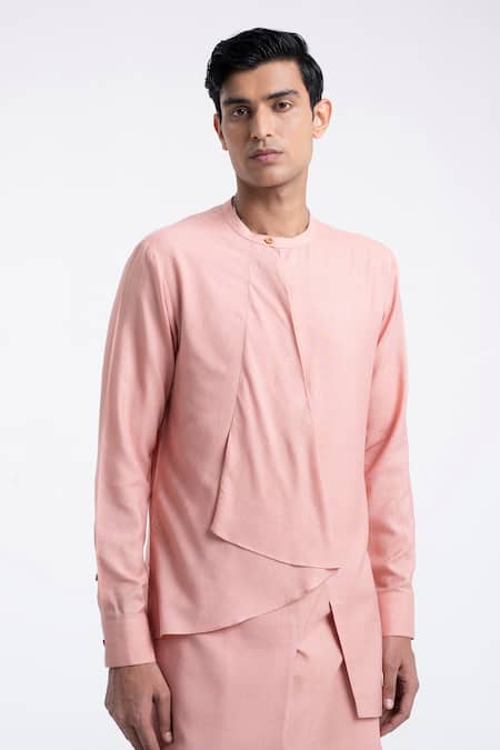 Dhruv Vaish_Pink Cotton, Silk Layered Drape Kurta Set _Online_at_Aza_Fashions