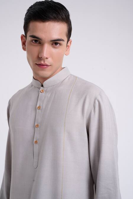 Buy Dhruv Vaish Gray Cotton, Silk Embroidery Classic Kurta Set Online at Aza Fashions Buy_Dhruv Vaish_Gray Cotton, Silk Embroidery Classic Kurta Set _Online_at_Aza_Fashions