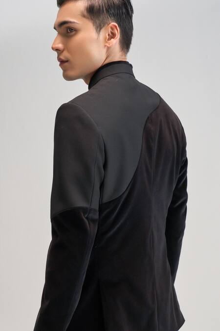 Buy Dhruv Vaish Black Velvet Curve Cut Bandhgala Online at Aza Fashions Buy_Dhruv Vaish_Black Velvet Curve Cut Bandhgala _Online_at_Aza_Fashions