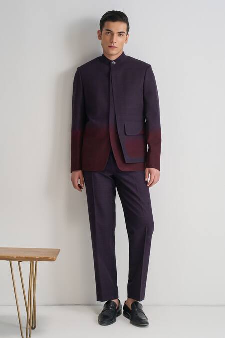 Dhruv Vaish_Purple Silk Ombre Bandhgala _Online_at_Aza_Fashions