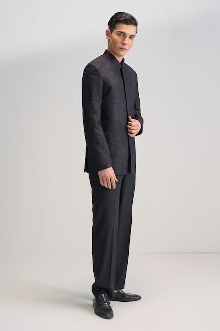 Dhruv Vaish_Purple Silk Lace, Embroidery Bandhgala _Online_at_Aza_Fashions