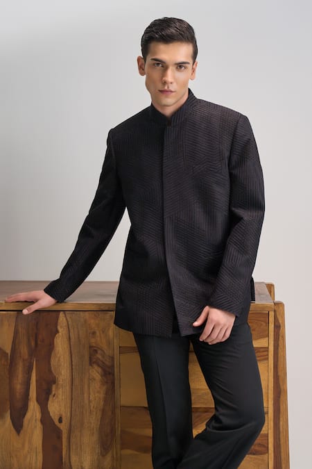 Buy_Dhruv Vaish_Purple Silk Lace, Embroidery Bandhgala _Online_at_Aza_Fashions