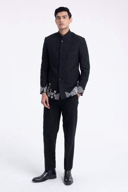 Dhruv Vaish_Black Silk Embroidery Thread Bandhgala _Online_at_Aza_Fashions