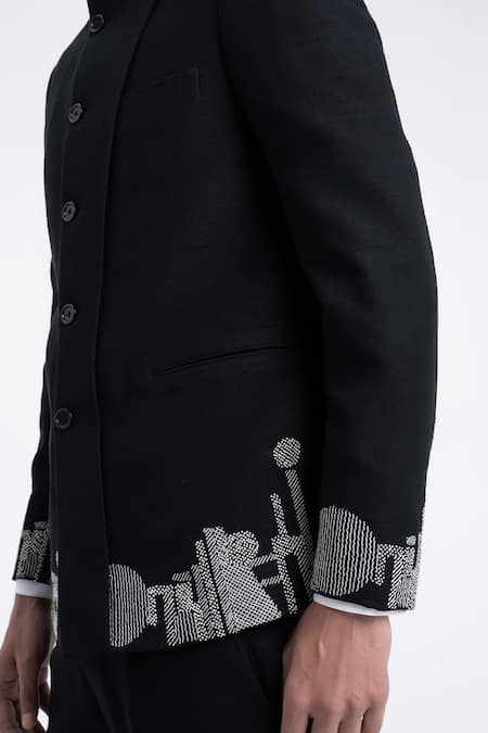 Buy_Dhruv Vaish_Black Silk Embroidery Thread Bandhgala _Online_at_Aza_Fashions