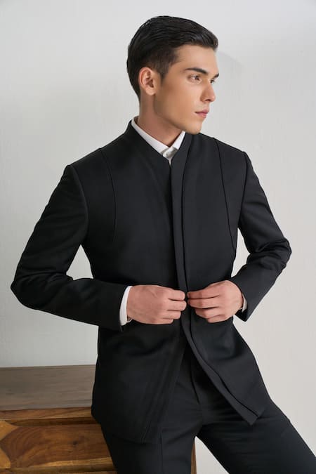 Dhruv Vaish Black Contemporary Bandhgala Suit Online at Aza Fashions Dhruv Vaish_Black Contemporary Bandhgala Suit _Online_at_Aza_Fashions