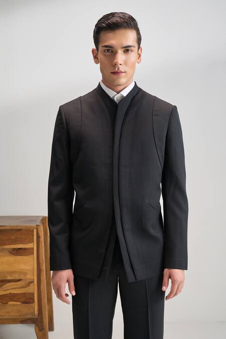 Shop Dhruv Vaish Black Contemporary Bandhgala Suit Online at Aza Fashions Shop_Dhruv Vaish_Black Contemporary Bandhgala Suit _Online_at_Aza_Fashions