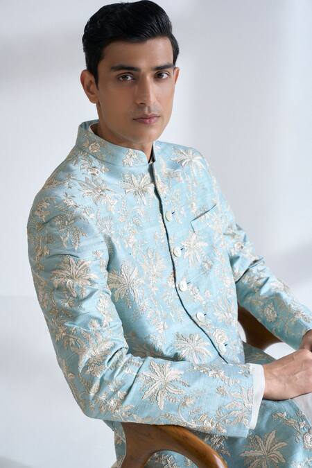 Buy Dhruv Vaish Sky Blue Silk Embroidery, Zari Sherwani And Churidar Set Online at Aza Fashions Buy_Dhruv Vaish_Sky Blue Silk Embroidery, Zari Sherwani And Churidar Set _Online_at_Aza_Fashions