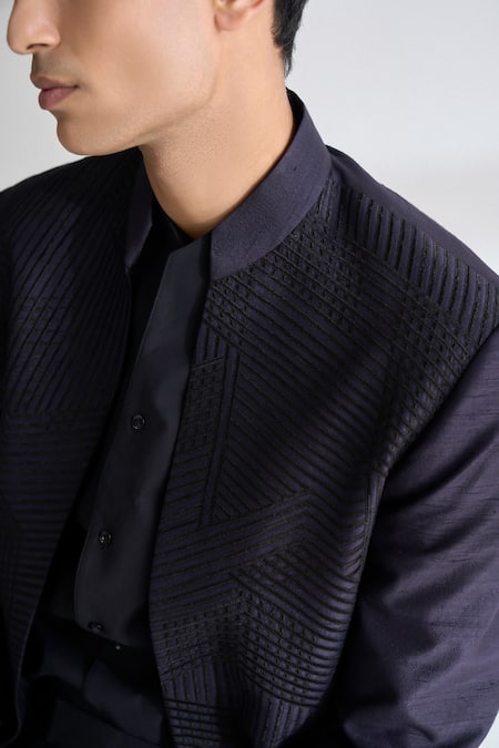 Shop_Dhruv Vaish_Purple Silk Embroidery Front Open Sherwani Set _Online_at_Aza_Fashions