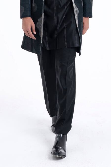 Dhruv Vaish Charcoal Silk, Chanderi Zari, Embroidery Front Open Sherwani Set Online at Aza Fashions Dhruv Vaish_Charcoal Silk, Chanderi Zari, Embroidery Front Open Sherwani Set _Online_at_Aza_Fashions