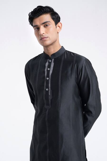 Buy Dhruv Vaish Charcoal Silk, Chanderi Zari, Embroidery Front Open Sherwani Set Buy_Dhruv Vaish_Charcoal Silk, Chanderi Zari, Embroidery Front Open Sherwani Set