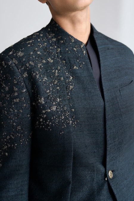 Dhruv Vaish Black Silk Beads, Metallic Thread Hand Embroidered Sherwani Set Online at Aza Fashions Dhruv Vaish_Black Silk Beads, Metallic Thread Hand Embroidered Sherwani Set _Online_at_Aza_Fashions