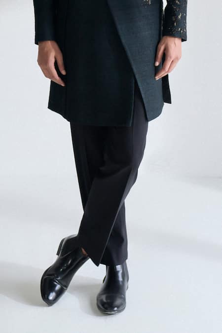 Shop Dhruv Vaish Black Silk Beads, Metallic Thread Hand Embroidered Sherwani Set Online at Aza Fashions Shop_Dhruv Vaish_Black Silk Beads, Metallic Thread Hand Embroidered Sherwani Set _Online_at_Aza_Fashions