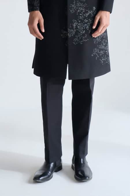 Buy_Dhruv Vaish_Black Silk Embroidery Sherwani Set _Online_at_Aza_Fashions