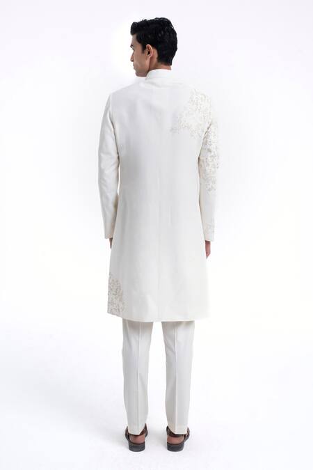 Shop Dhruv Vaish Ivory Silk Embroidery Sherwani Set at Aza Fashions Shop_Dhruv Vaish_Ivory Silk Embroidery Sherwani Set _at_Aza_Fashions