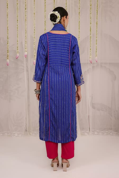 Myaara Royal Blue Panelled Kurta Pant Set 