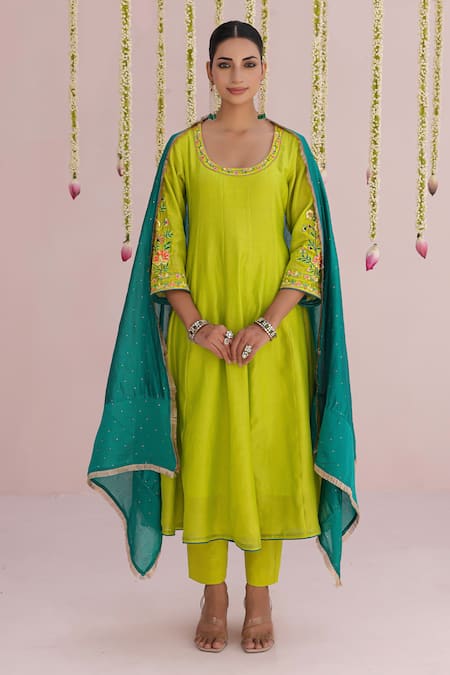 Myaara Chanderi Embroidered Sleeve Anarkali Set 