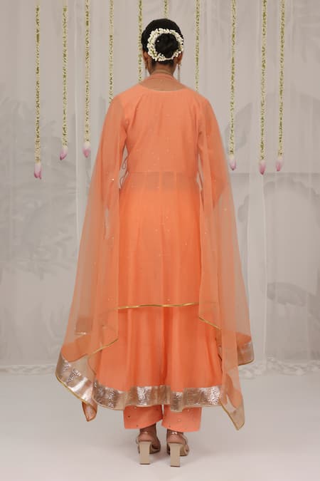 Myaara Chanderi Embroidered Angarkha Pant Set 