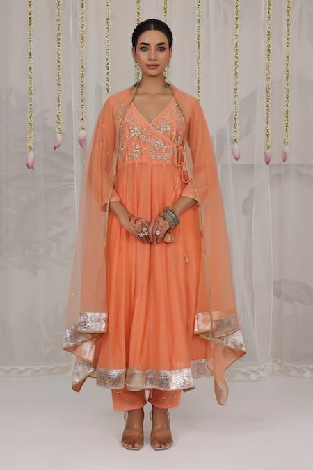 Myaara Chanderi Embroidered Angarkha Pant Set 