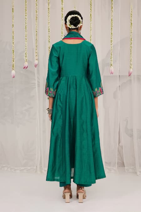 Myaara Chanderi Embroidered Anarkali Pant Set 