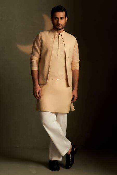 Buy Charkhee Beige Chanderi, Voile Embroidery Cresent Moon Pattern Bundi Online at Aza Fashions Buy_Charkhee_Beige Chanderi, Voile Embroidery Cresent Moon Pattern Bundi _Online_at_Aza_Fashions