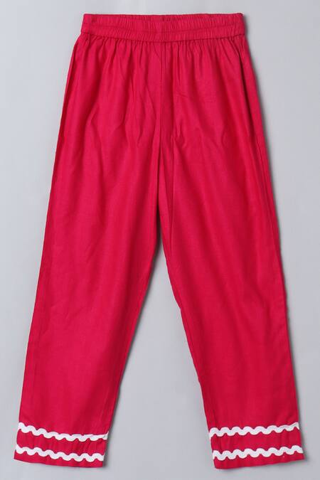 Buy_Petite Pomme_Pink Rayon Lace, Metallic Thread Embroidered Kurta With Pant 