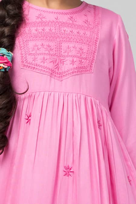 Petite Pomme Pink Rayon Embroidery Kurta With Sharara Online at Aza Fashions Petite Pomme_Pink Rayon Embroidery Kurta With Sharara _Online_at_Aza_Fashions