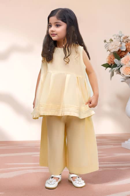 Samyukta Singhania Cream Rayon Pleated Top With Pant 