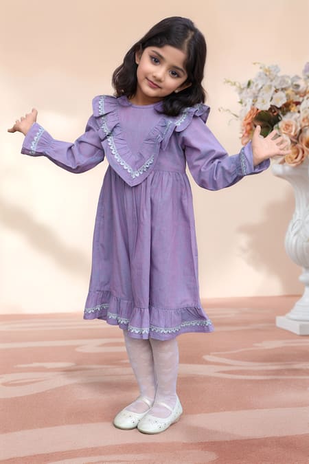 Samyukta Singhania Mauve Cotton Lace Embroidered Yoke Dress 