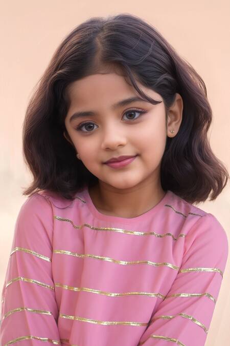 Petite Pomme_Pink Georgette Zari Gota Patti Work Dress _Online_at_Aza_Fashions