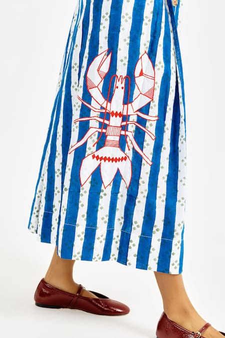 Jodi Blue Cotton Applique Boat Neck Ira Printed Dress Online at Aza Fashions Jodi_Blue Cotton Applique Boat Neck Ira Printed Dress _Online_at_Aza_Fashions