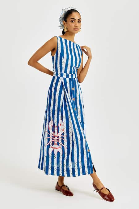 Buy Jodi Blue Cotton Applique Boat Neck Ira Printed Dress Online at Aza Fashions Buy_Jodi_Blue Cotton Applique Boat Neck Ira Printed Dress _Online_at_Aza_Fashions