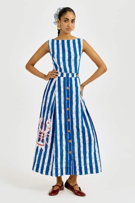 Jodi Blue Cotton Applique Boat Neck Ira Printed Dress 