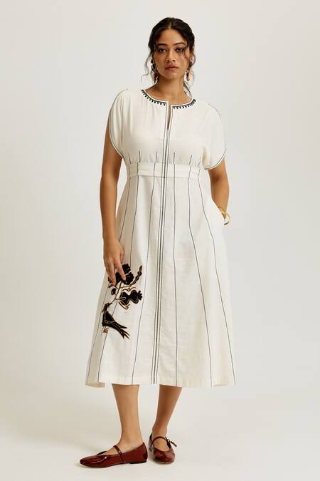 Shop_Jodi_White Cotton Applique, Embroidery Collared Karbi Handloom Shirt _Online_at_Aza_Fashions