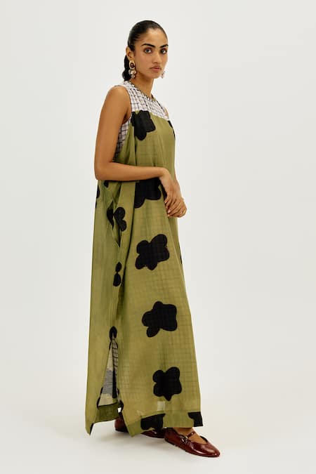 Jodi_Green Chanderi Round Neck Kuro Dress _Online_at_Aza_Fashions