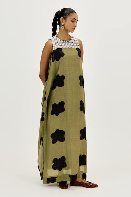 Shop_Jodi_Green Chanderi Round Neck Kuro Dress _Online_at_Aza_Fashions
