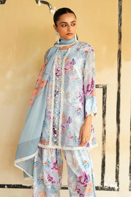 Rainas Blue Organza, Cambric Lace, Embroidery Thar Mirage Printed Kurta Salwar Set Online at Aza Fashions Rainas_Blue Organza, Cambric Lace, Embroidery Thar Mirage Printed Kurta Salwar Set _Online_at_Aza_Fashions