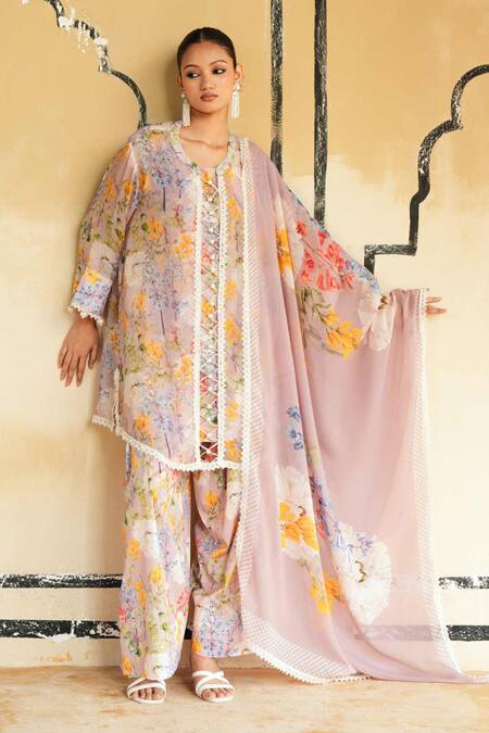 Shop Rainas Lavender Organza, Cambric Lace, Kutch Whispers Printed Kurta Salwar Set Online at Aza Fashions Shop_Rainas_Lavender Organza, Cambric Lace, Kutch Whispers Printed Kurta Salwar Set _Online_at_Aza_Fashions