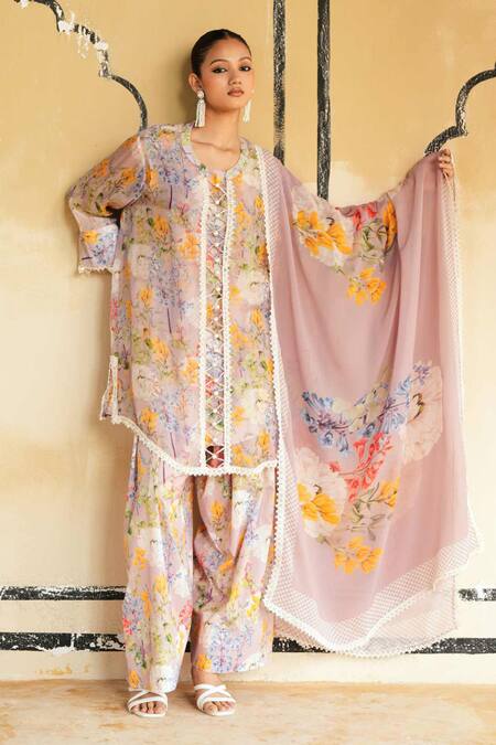 Rainas Lavender Organza, Cambric Lace, Kutch Whispers Printed Kurta Salwar Set at Aza Fashions Rainas_Lavender Organza, Cambric Lace, Kutch Whispers Printed Kurta Salwar Set _at_Aza_Fashions