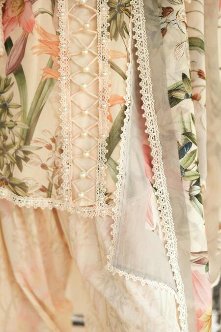 Shop_Rainas_Ivory Organza, Cambric Lace, Embroidery Jaisalmer Glow Printed Kurta Salwar Set _Online_at_Aza_Fashions