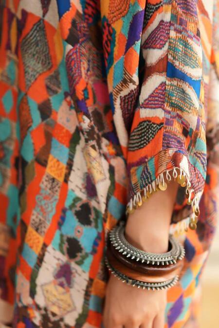 Rainas_Multi Color Cotton, Silk, Satin Sequins Rann Serenity Top And Dhoti Pant Set _at_Aza_Fashions