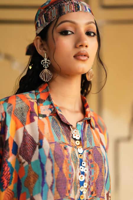 Buy_Rainas_Multi Color Cotton, Silk, Satin Sequins Rann Serenity Top And Dhoti Pant Set 