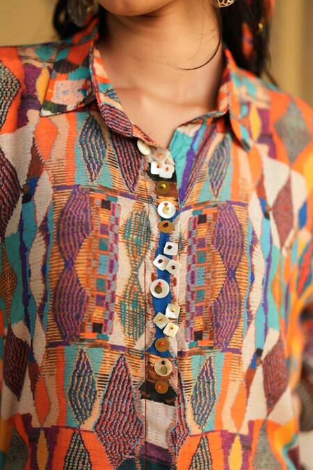 Shop_Rainas_Multi Color Cotton, Silk, Satin Sequins Rann Serenity Top And Dhoti Pant Set 