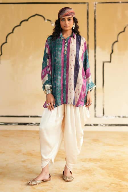 Rainas Pokhran Blush Printed Top & Dhoti Pant Set 