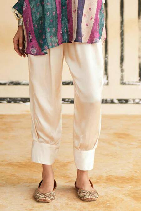 Buy_Rainas_Multi Color Cotton, Silk, Satin Stones Collared Desert Rose Hues Top And Pant Set 