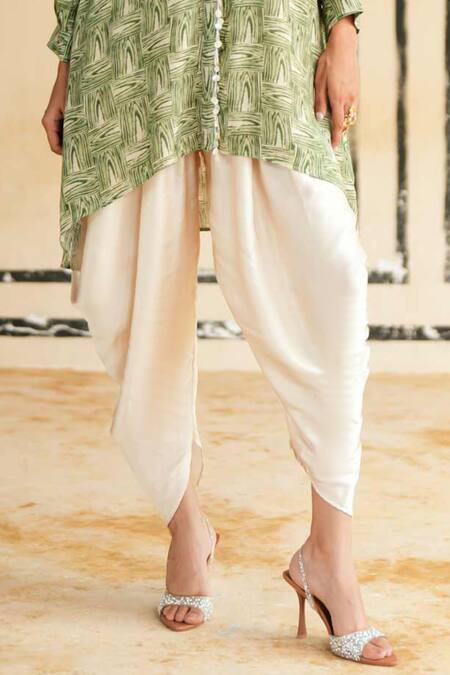 Buy_Rainas_Green Cotton, Silk, Satin Beads, Sequins, Rajasthan Rust Top And Dhoti Pant Set _Online_at_Aza_Fashions
