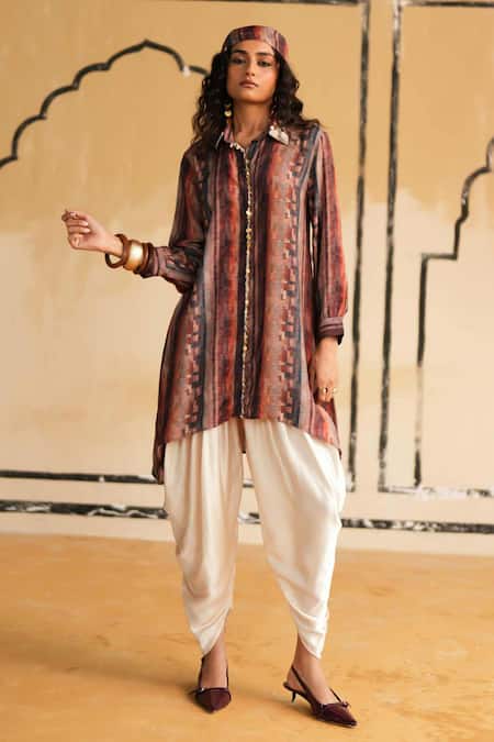 Rainas Indigo Oasis Top & Dhoti Pant Set 