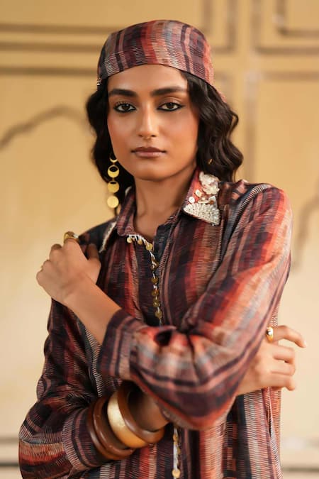 Shop_Rainas_Orange Cotton, Silk, Satin Sequins, Embroidery Indigo Oasis Top And Dhoti Pant Set _Online_at_Aza_Fashions