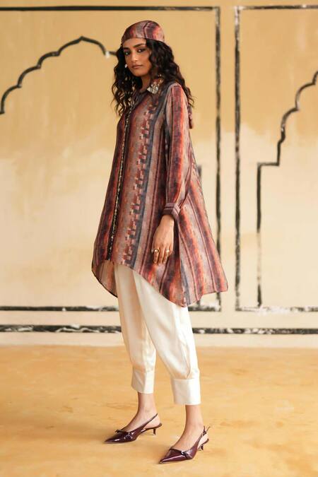 Shop_Rainas_Orange Cotton, Silk, Satin Embroidery Pushkar Sunset Printed Top And Pant Set _Online_at_Aza_Fashions