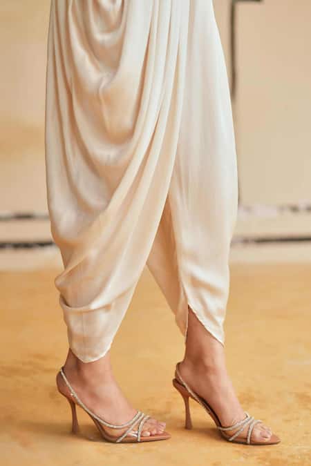 Rainas_Multi Color Cotton, Silk, Satin Split Tanot Twilight Kaftan Top And Dhoti Pant Set _Online_at_Aza_Fashions